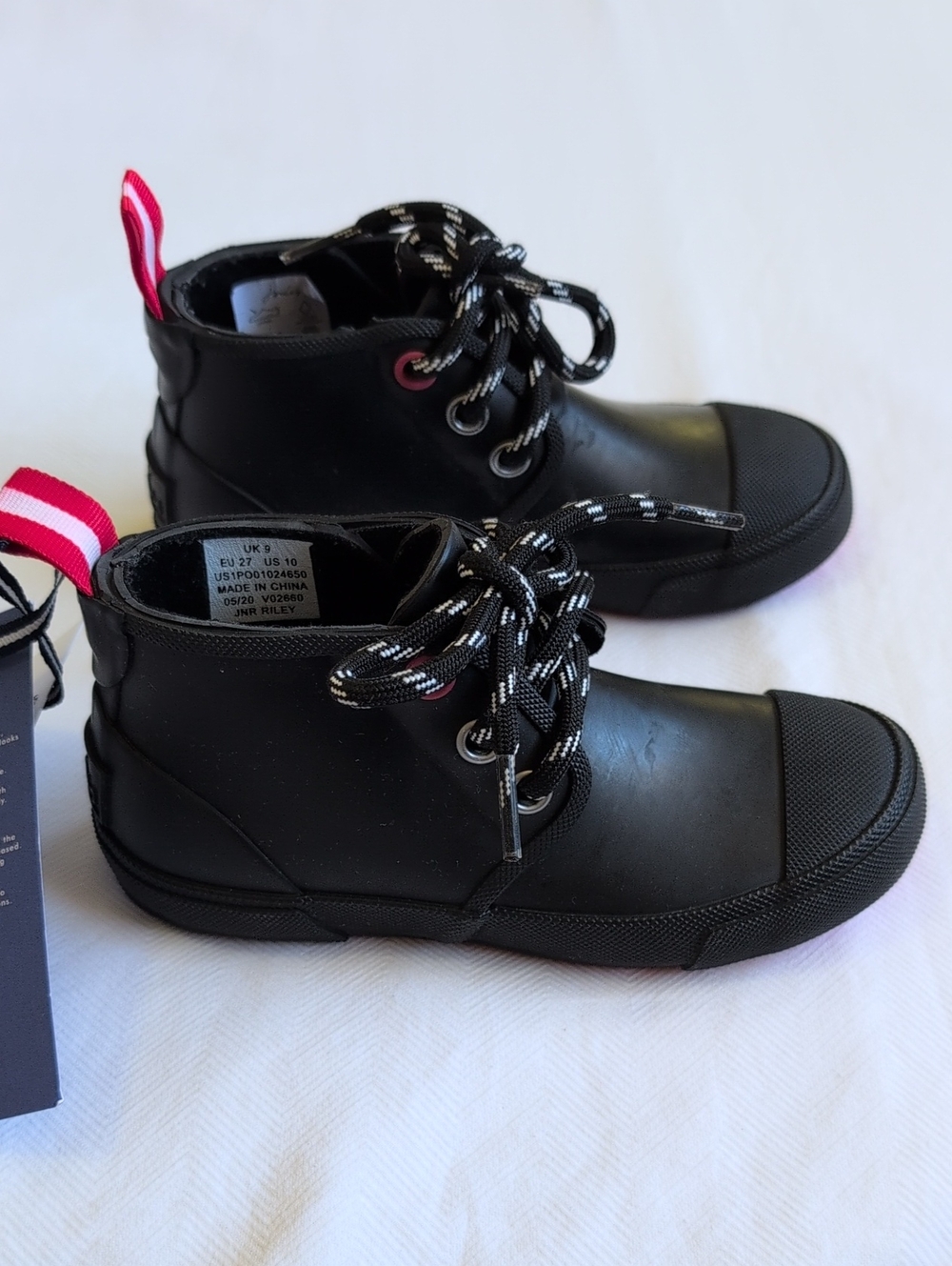 NIB Joules Kids Boys Riley Lace Up Welly Rain Boots Black US 10 / EU 27 / UK 9 - Picture 7 of 9